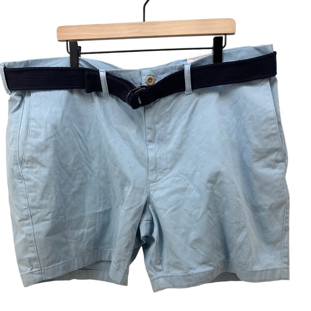 St Johns Bay Men’s‎ 42 Belted Chino Shorts Light Blue Stretch Twill NWT